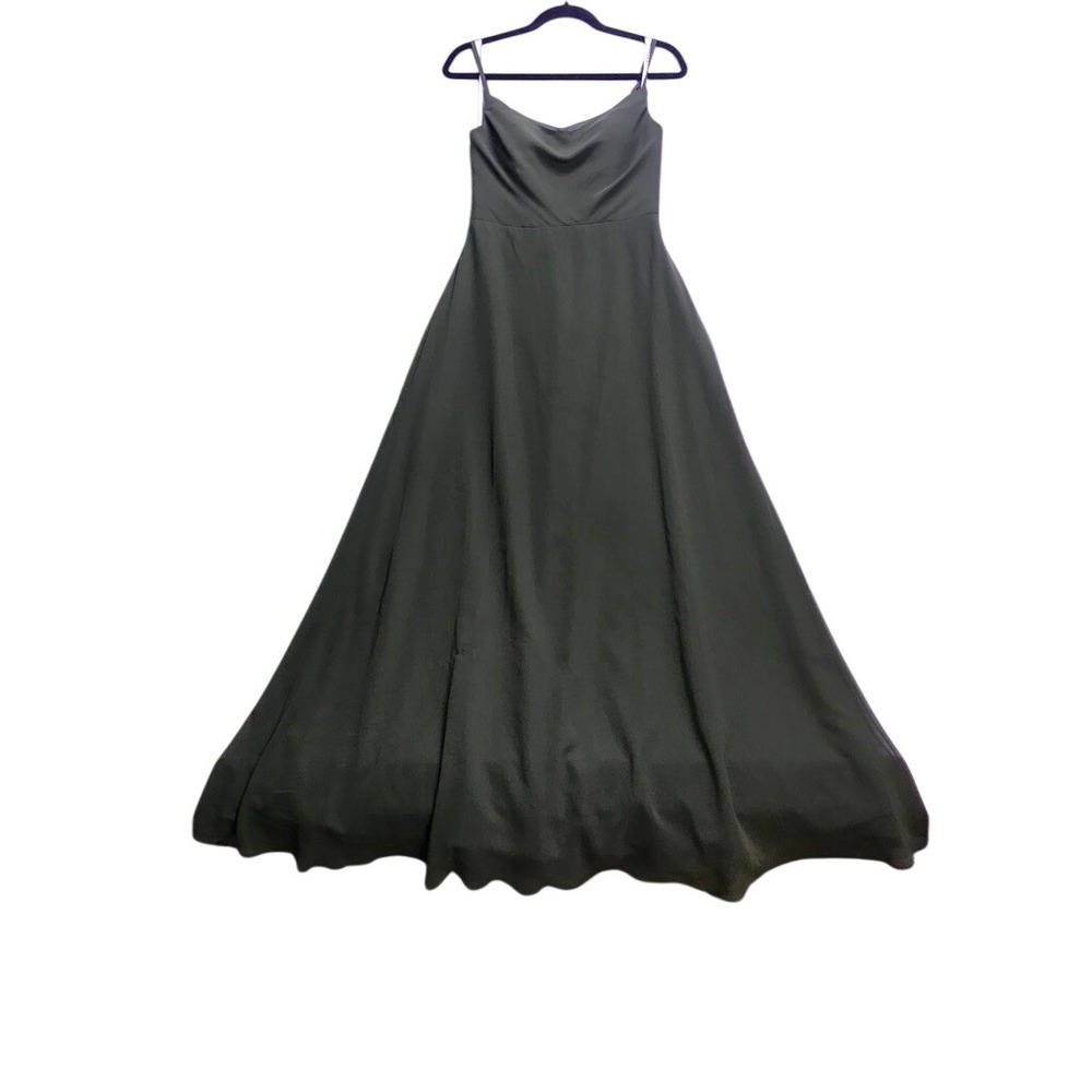 Azazie Maxi Dress Women A4 Olive Green Chiffon Cowl Neck Bridesmaid Formal